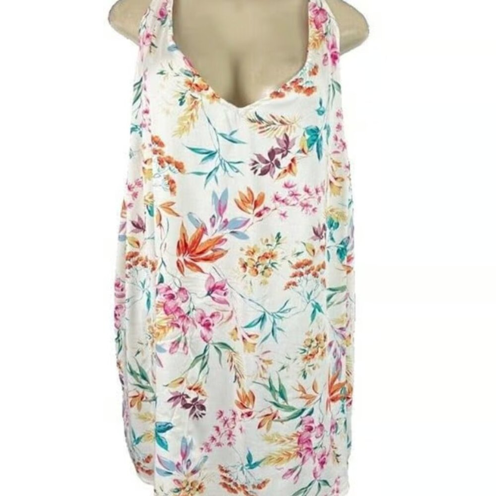 Plus 6 Vanilla Floral Print Double V-Neck Adjustable Strap Camisole Top